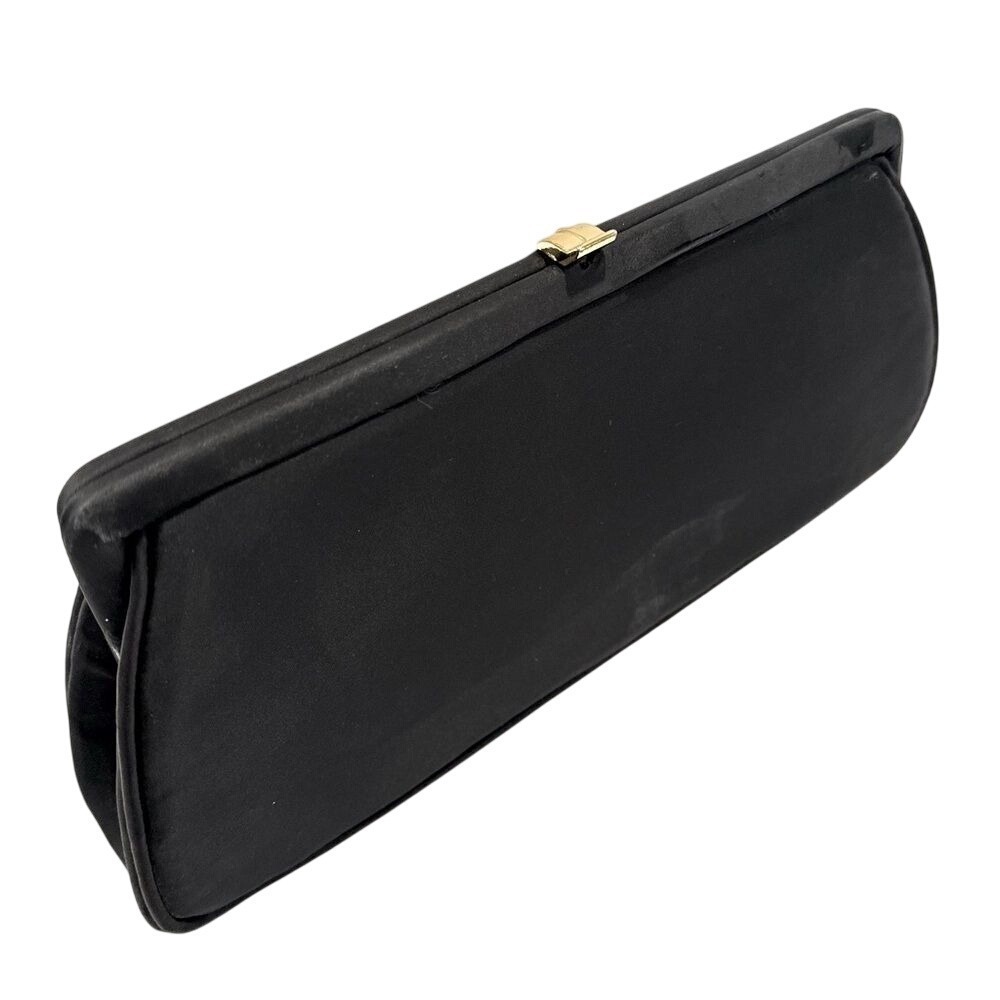JR Florida‎ Vintage Clutch Purse Women's Black Fabric Exterior Gold Satin Chain